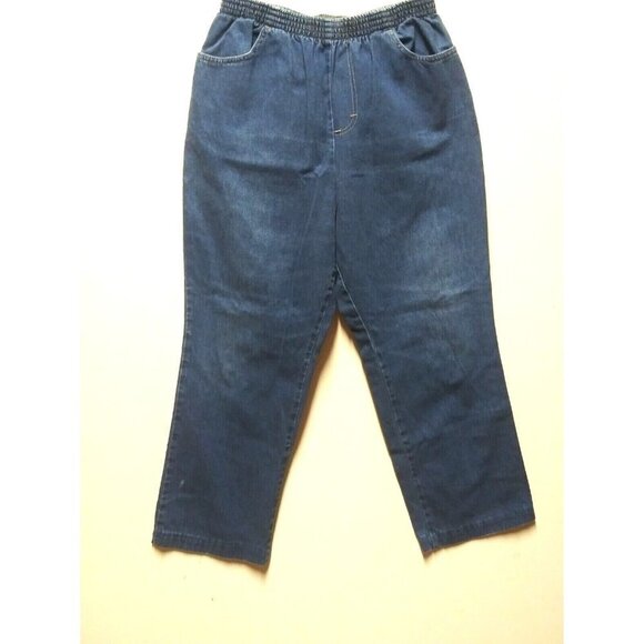 Chic Womens 12P Jeans Pull on Ankle Petite High Rise Blue Elastic Waist Pockets - Picture 7 of 7